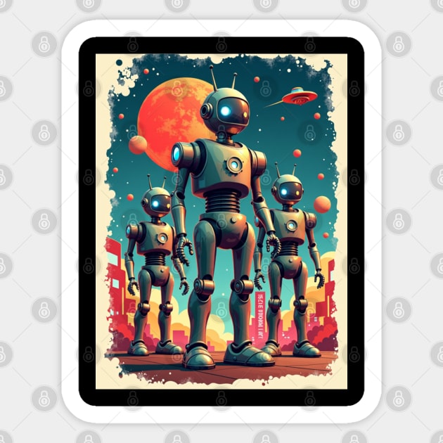 Retro Robot Revival: Vintage Visions of the Future Sticker by Steve